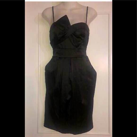 Davids Bridal INTRIGUE Black Spaghetti Satin Cocktail Dress - Picture 1 of 4